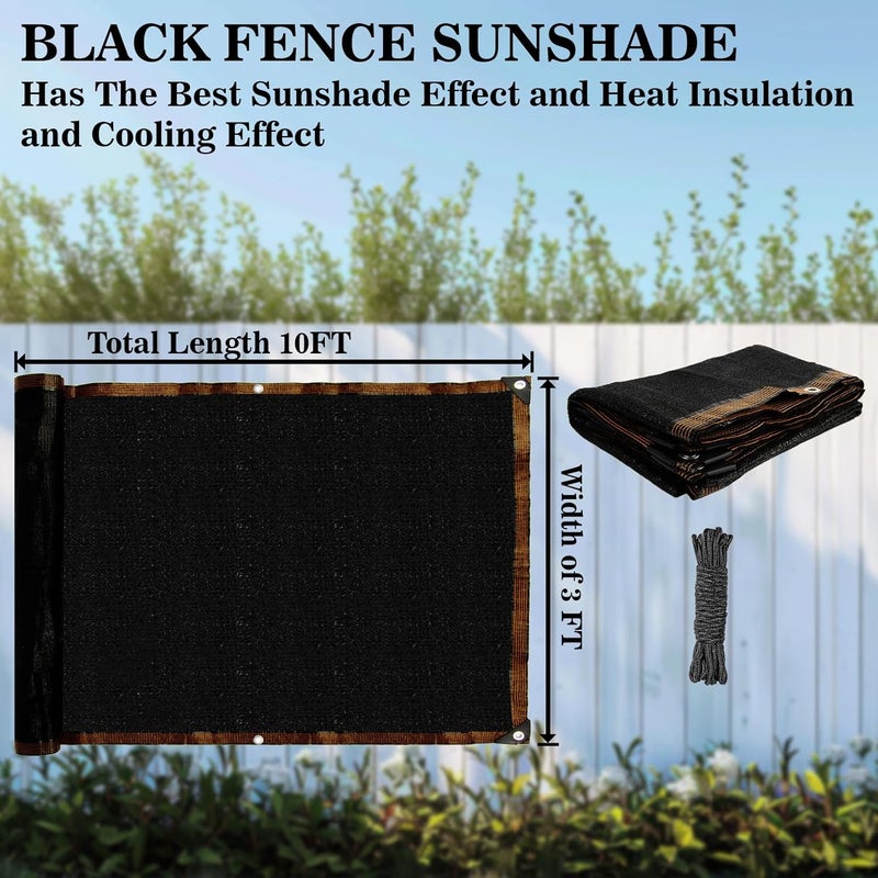 Rainflow Fence Privacy Screen - 3'X10' Black Privacy Fence Screen Outdoor Shade Balcony Decor Plastic Mesh Fence Panels Cover Porch Screen Balcony Covers for Apartments,Deck,Backyard,Pool Wall - Image 2